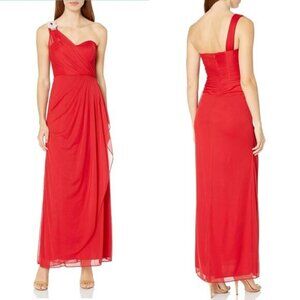 Xscape Red One Shoulder Long Draped Gown Dress Size 4